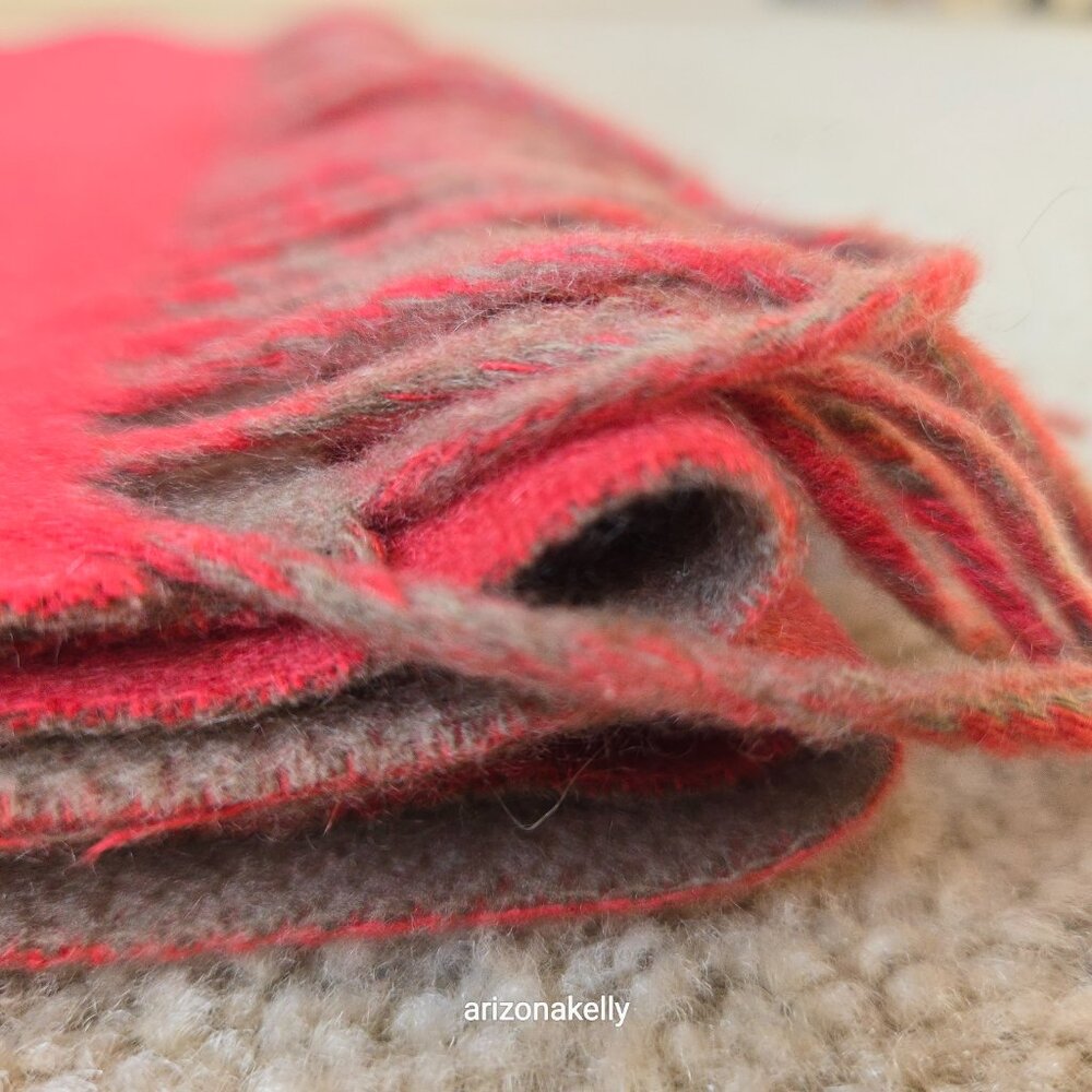 NWOT Arkis Cashmere Luxury Two-Tone Fringed Scarf Pink and Tan - Picture 12 of 15